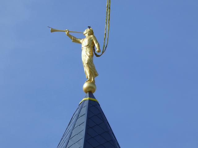 Angel Moroni Lifted to the Top of the Fort Collins Colorado Temple