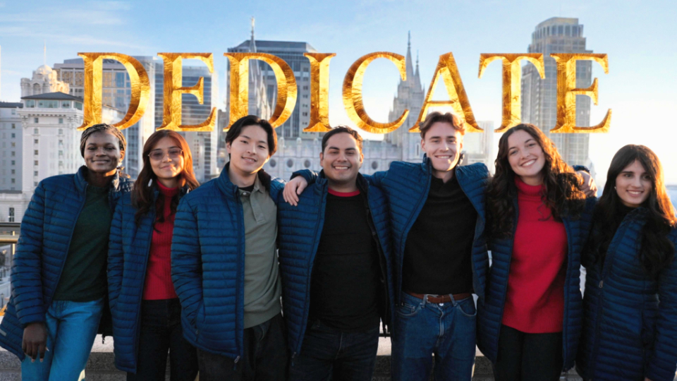 The title screen for “Dedicate,” a new video series from The Church of Jesus Christ of Latter-day Saints created as part of the global Salt Lake Temple Celebration.