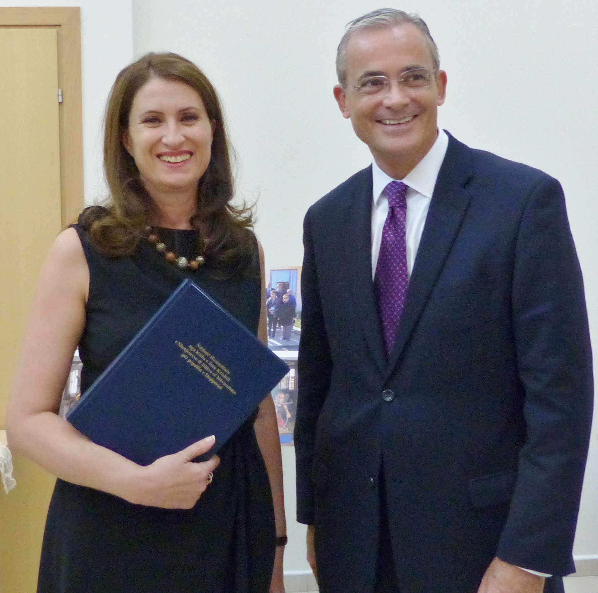 Mrs. Nishani receives Albanian humanitarian book from Elder Kearon
